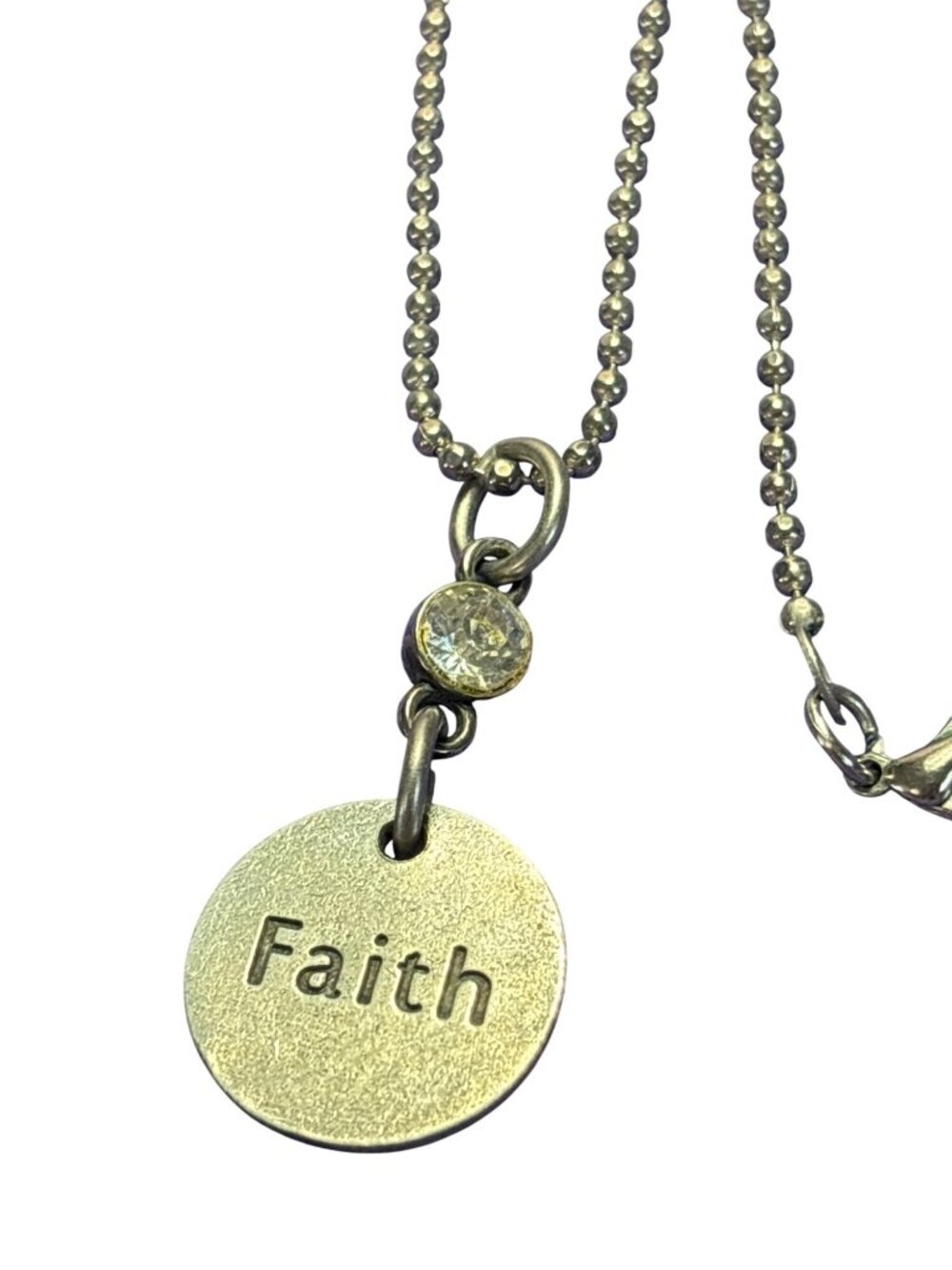 Mac & Me Faith Silvertone Circle Pendant Necklace Ball Chain Lobster Clasp 18 in
